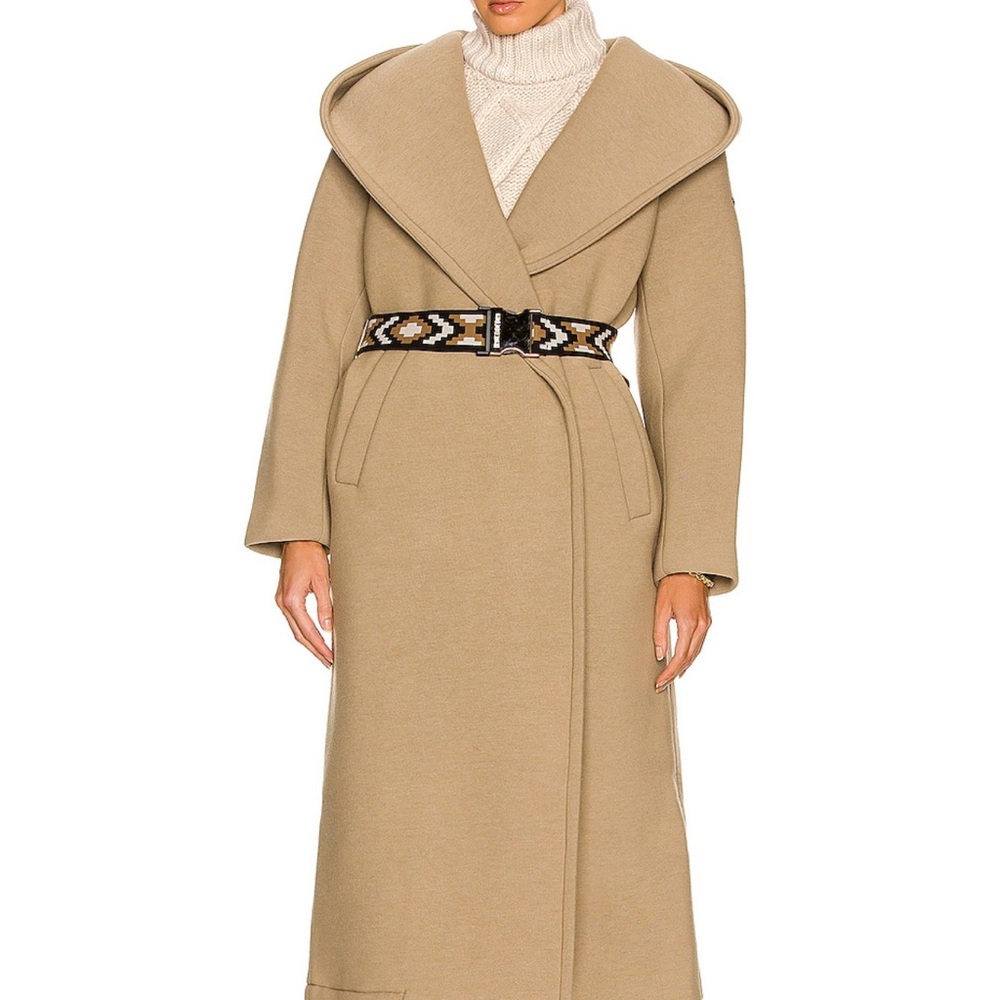 Stylish Tan Long Coat with Belt